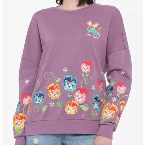 Her Universe Disney Alice in Wonderland I'm Late Flower Crewneck Size Medium - Picture 2 of 8